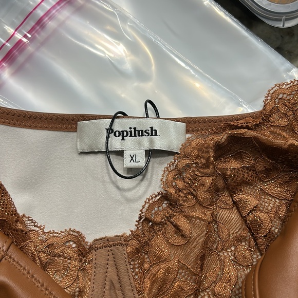 Popilush Size XLarge Shapewear Faux Leather Lace Balconette Sculpting Bodysuit - Picture 11 of 11